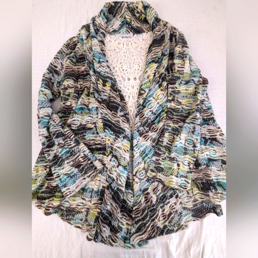 Alberto Makali Multicolored, Crochet w/Beads Boho Open Cardigan Sweater Medium - Picture 8 of 11